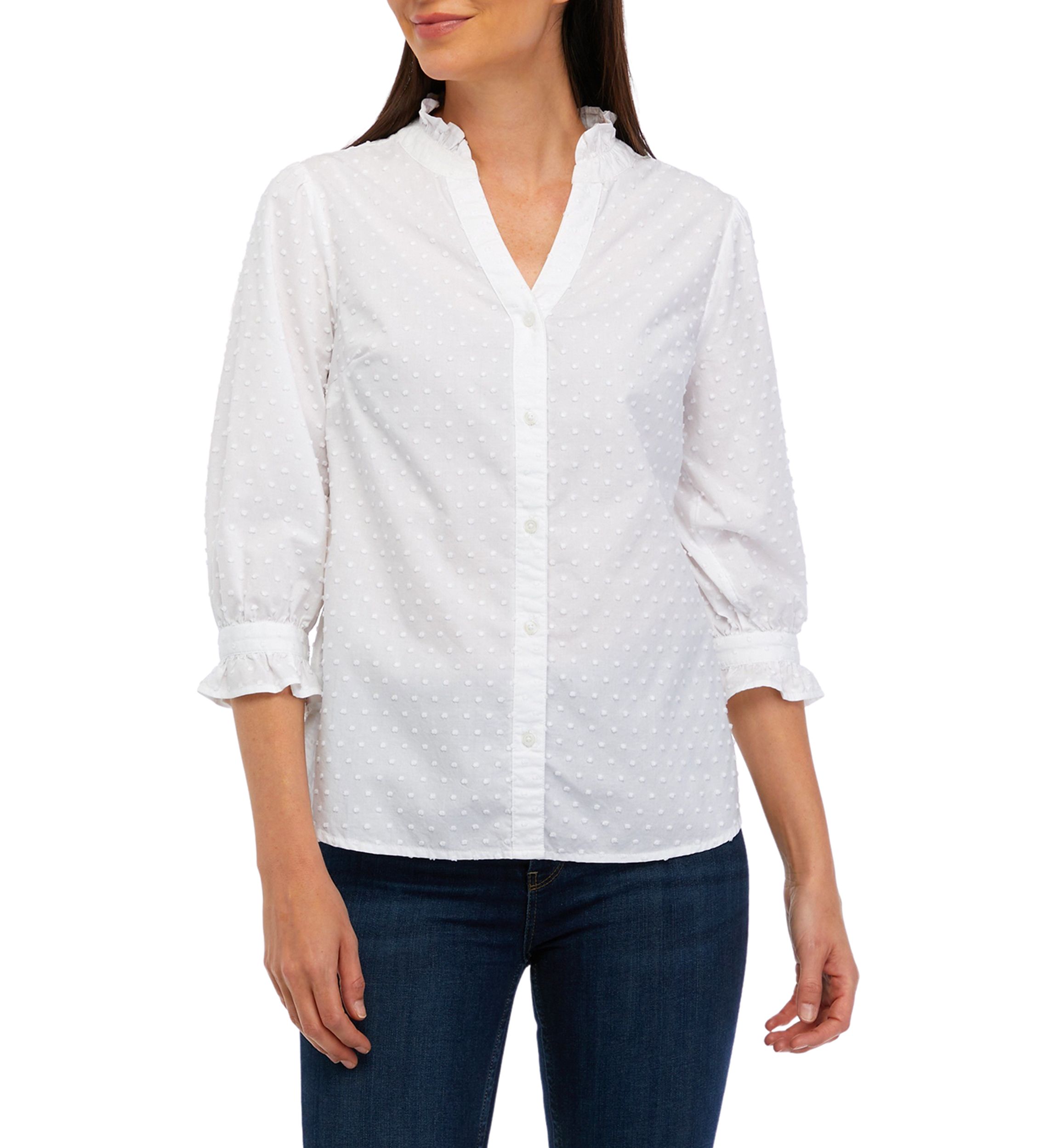 Womens Elbow Sleeve Button Down Shirt