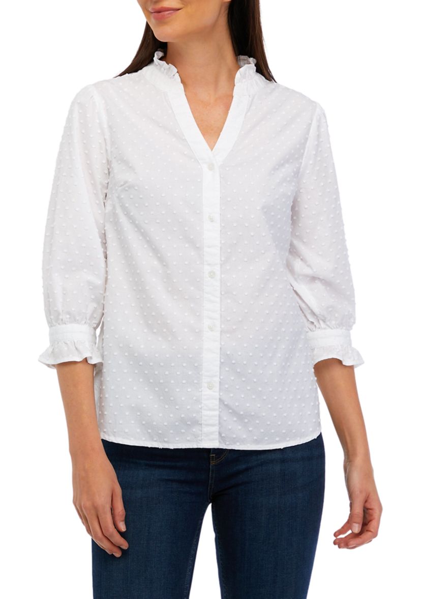 Womens Elbow Sleeve Button Down Shirt
