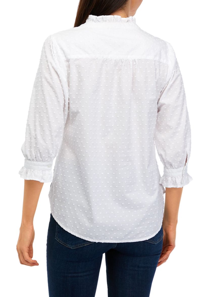 Womens Elbow Sleeve Button Down Shirt