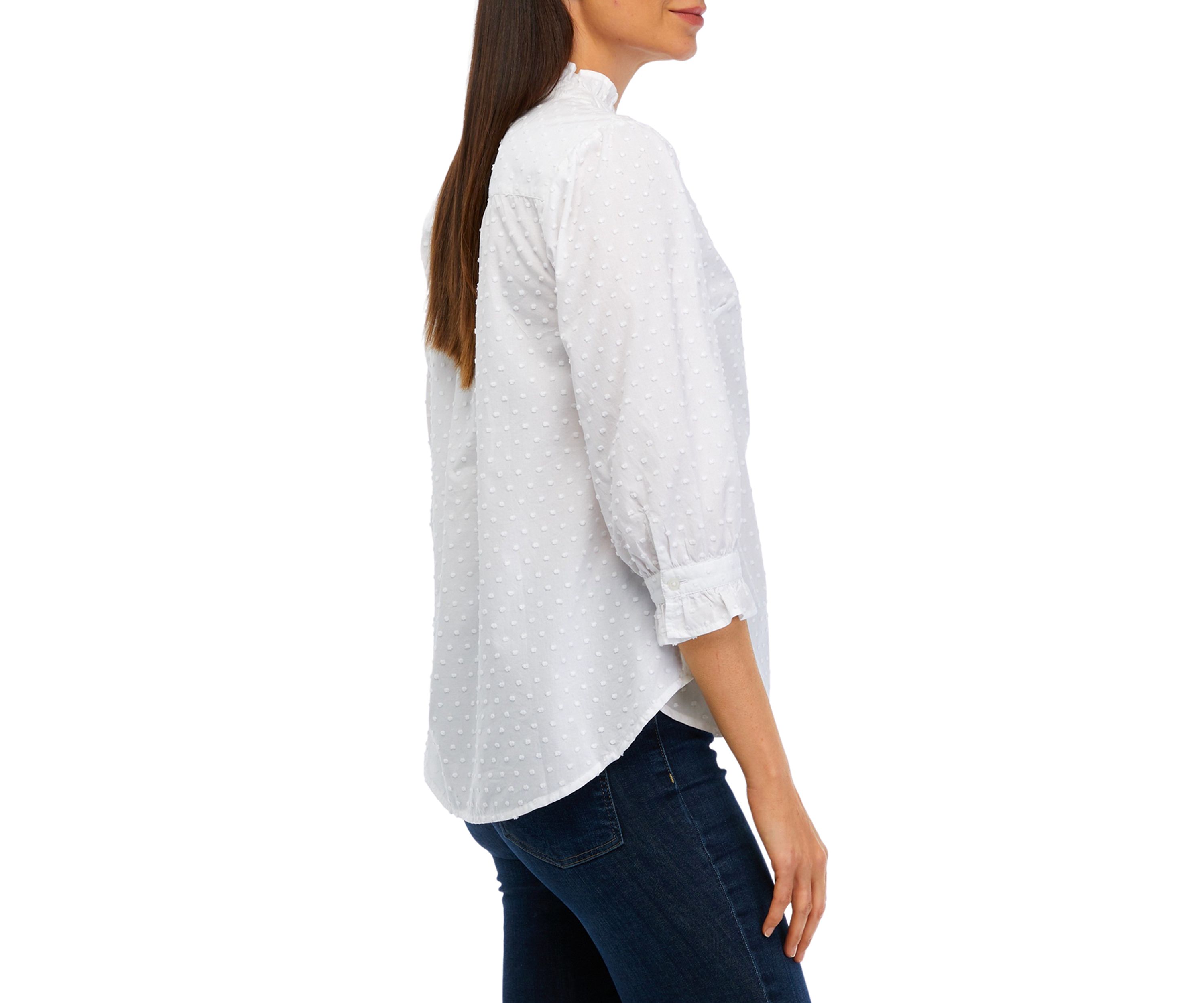 Womens Elbow Sleeve Button Down Shirt