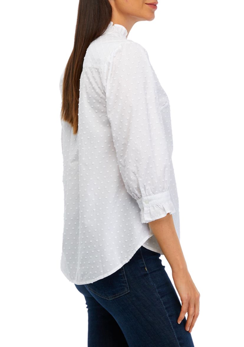 Womens Elbow Sleeve Button Down Shirt
