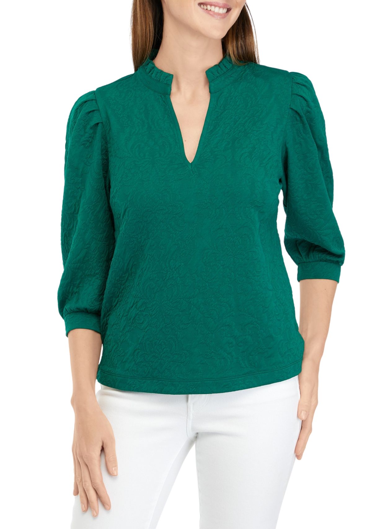 Womens Ruffle Split Neck Top 