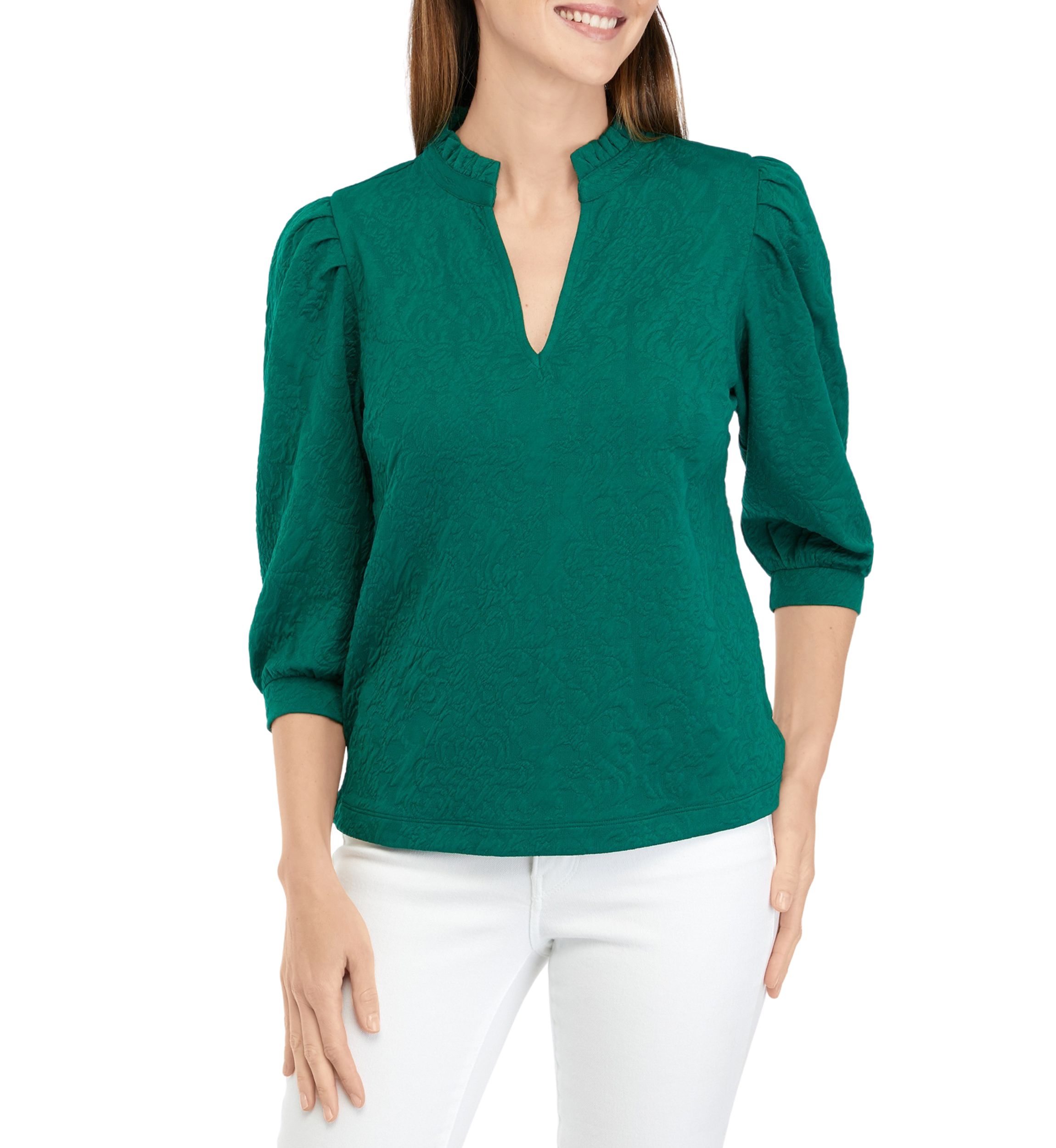 Womens Ruffle Split Neck Top 