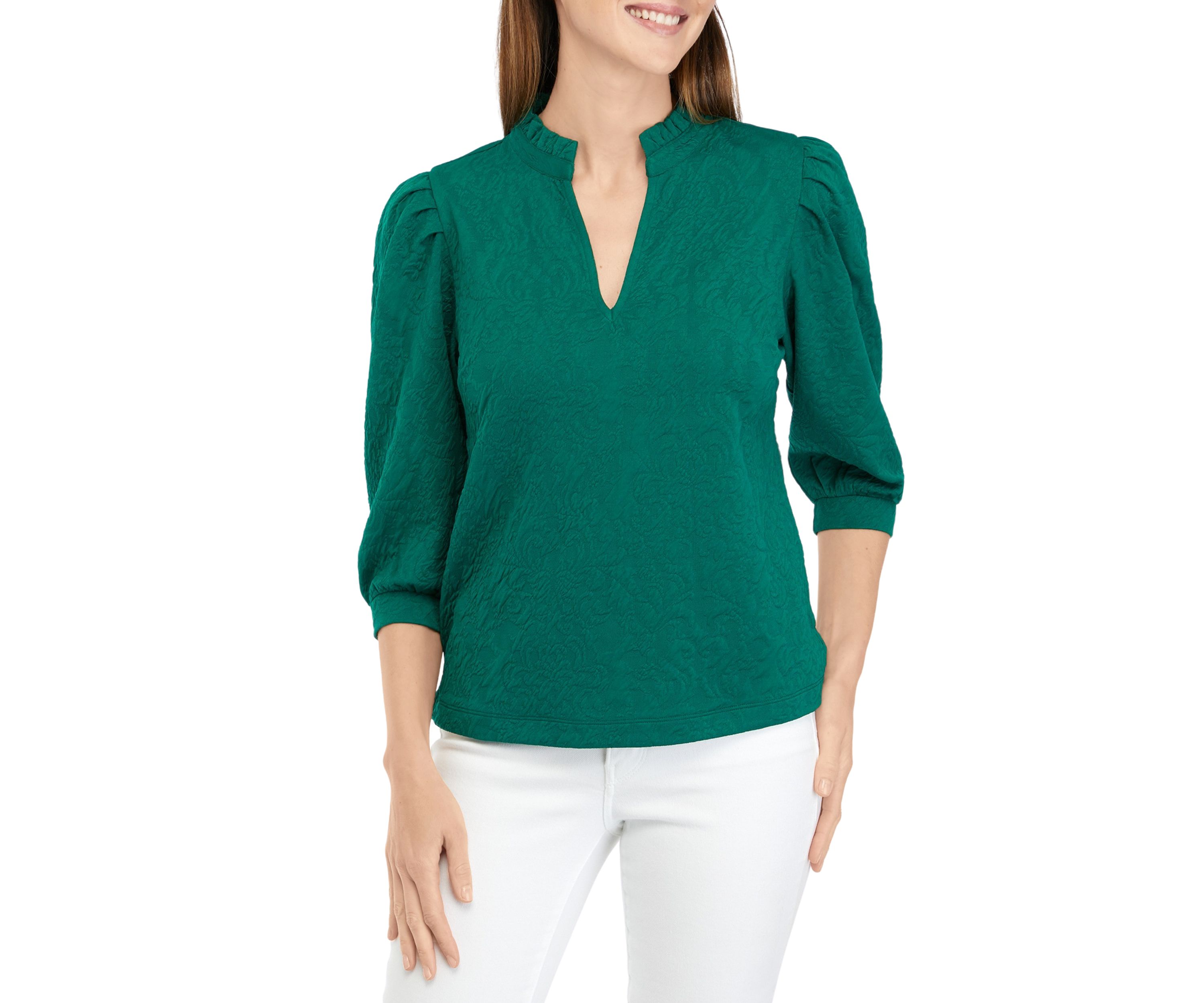 Womens Ruffle Split Neck Top 