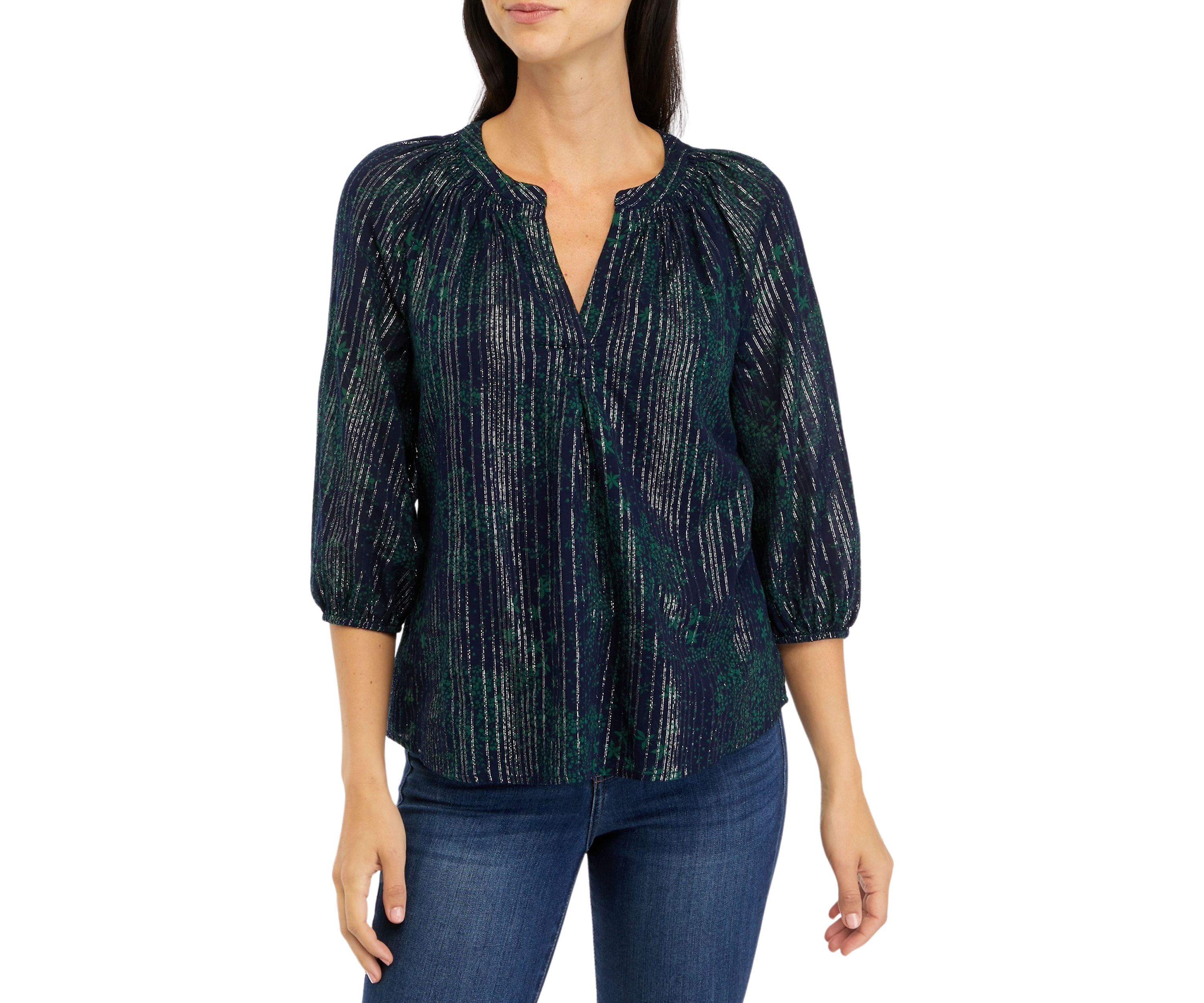 Womens 3/4 Sleeve Printed Peasant Top