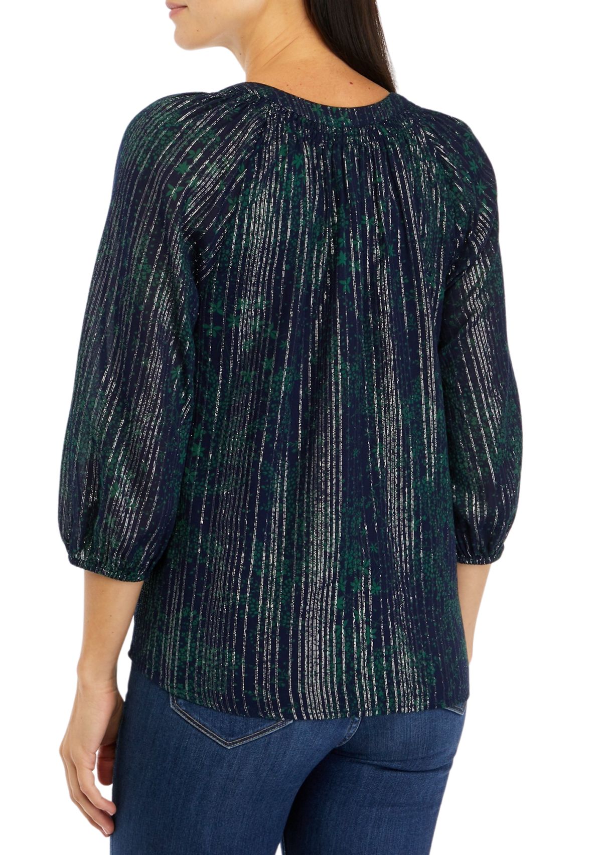 Womens 3/4 Sleeve Printed Peasant Top