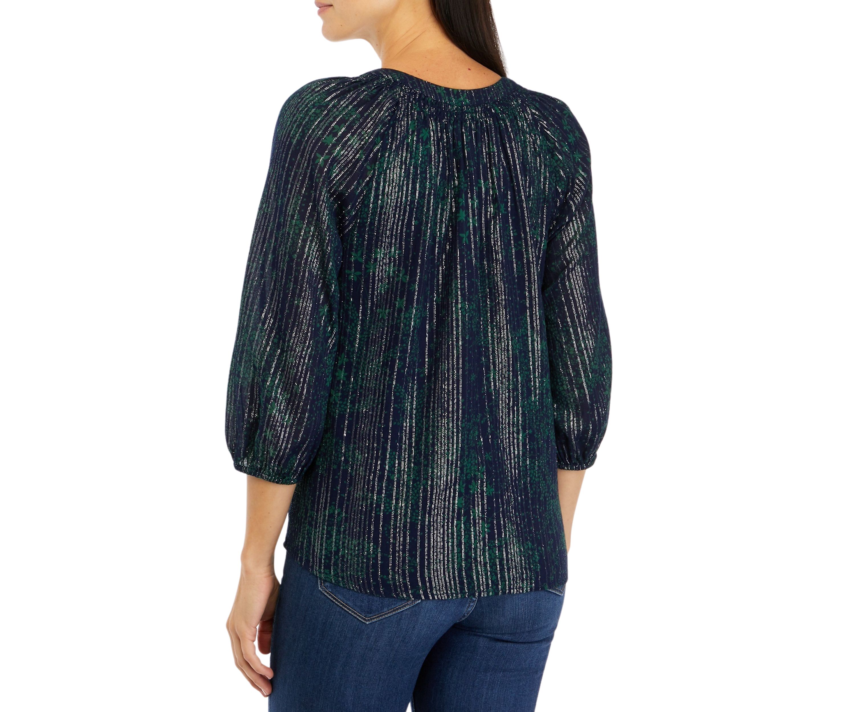 Womens 3/4 Sleeve Printed Peasant Top