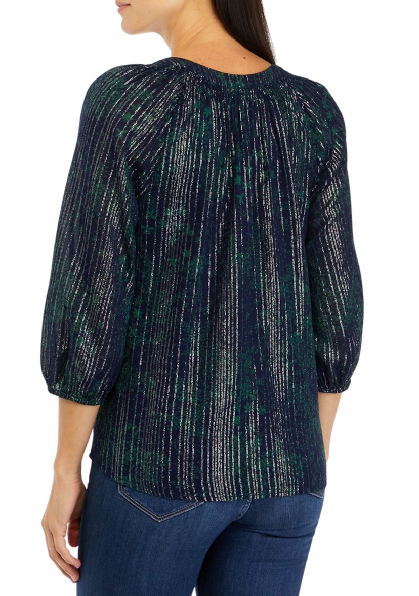 Womens 3/4 Sleeve Printed Peasant Top