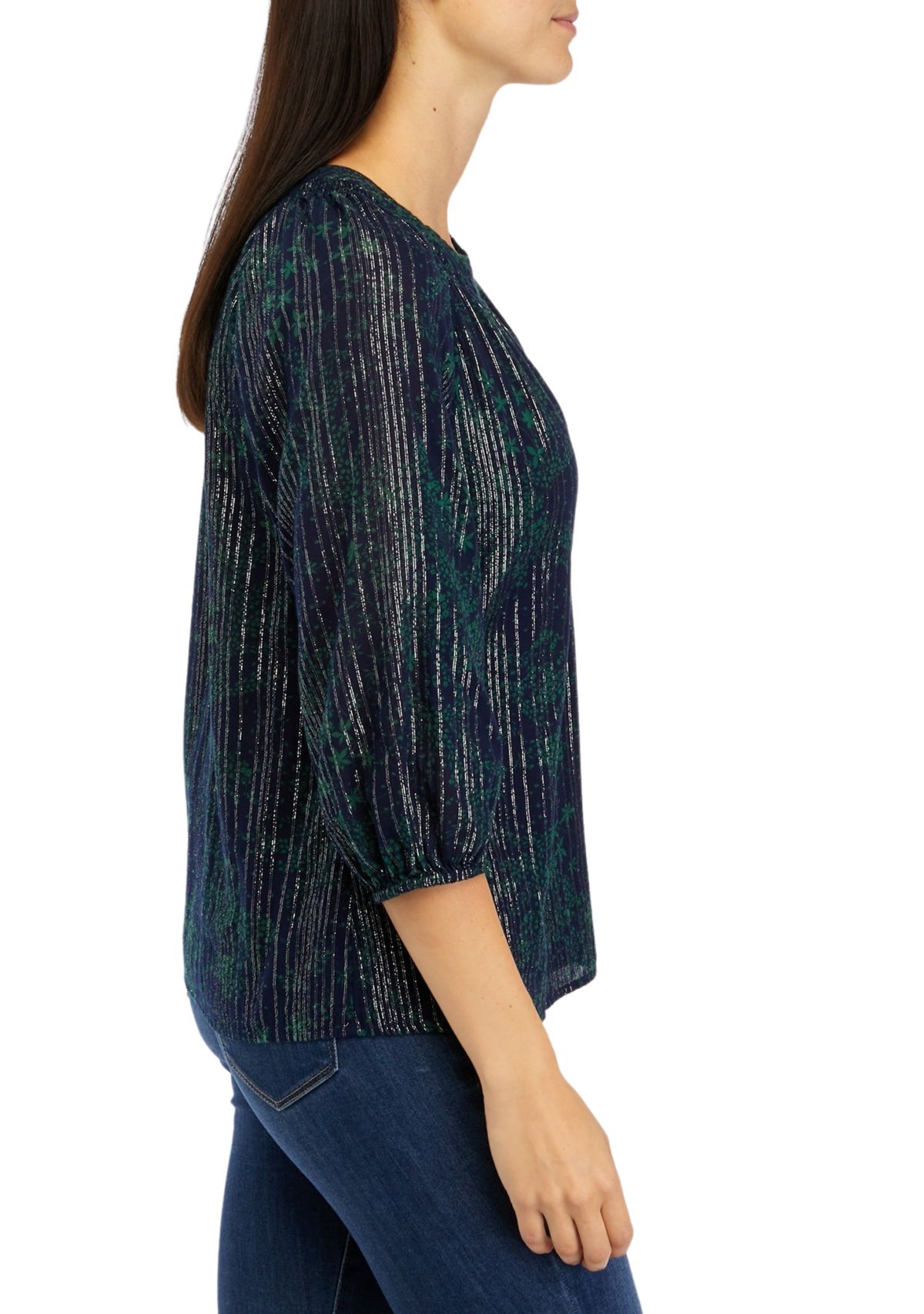 Womens 3/4 Sleeve Printed Peasant Top