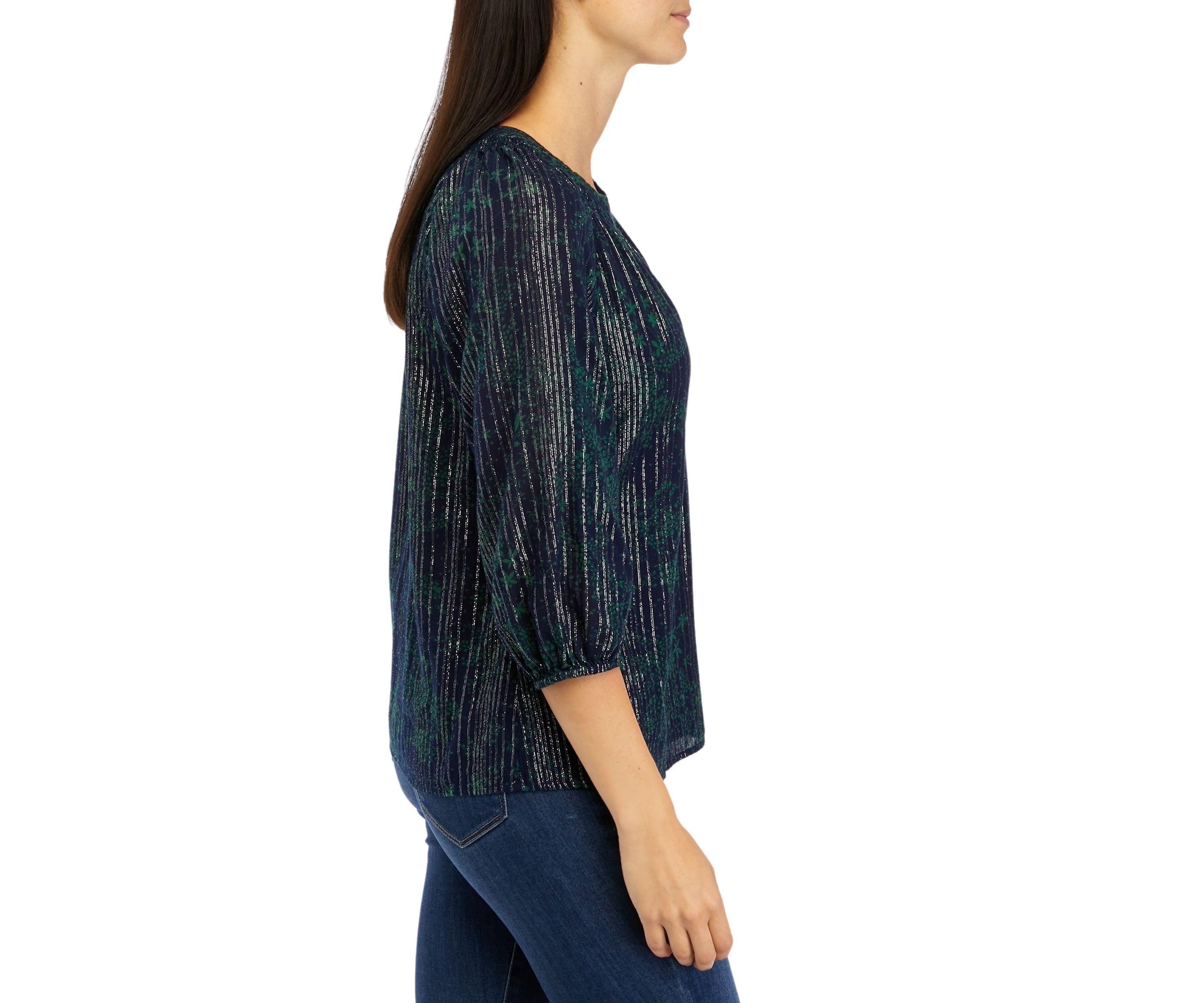Womens 3/4 Sleeve Printed Peasant Top