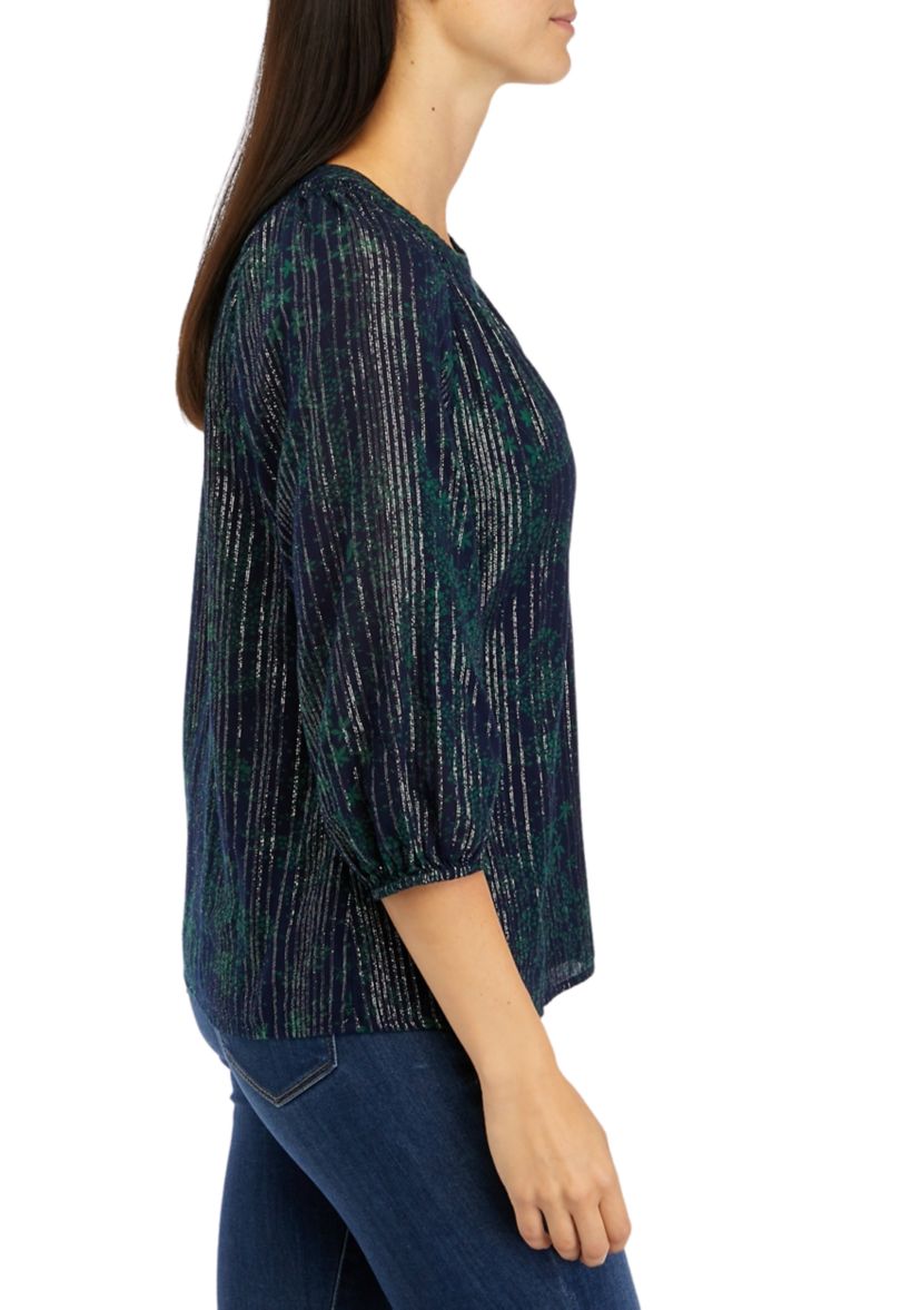 Womens 3/4 Sleeve Printed Peasant Top