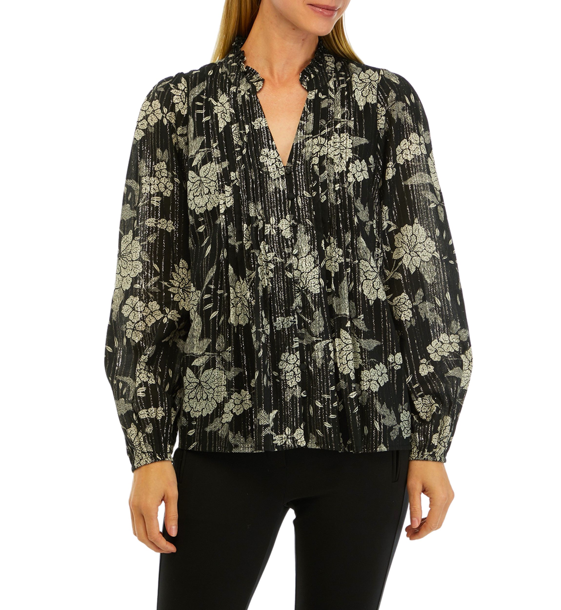 Womens Printed Peasant Shine Top