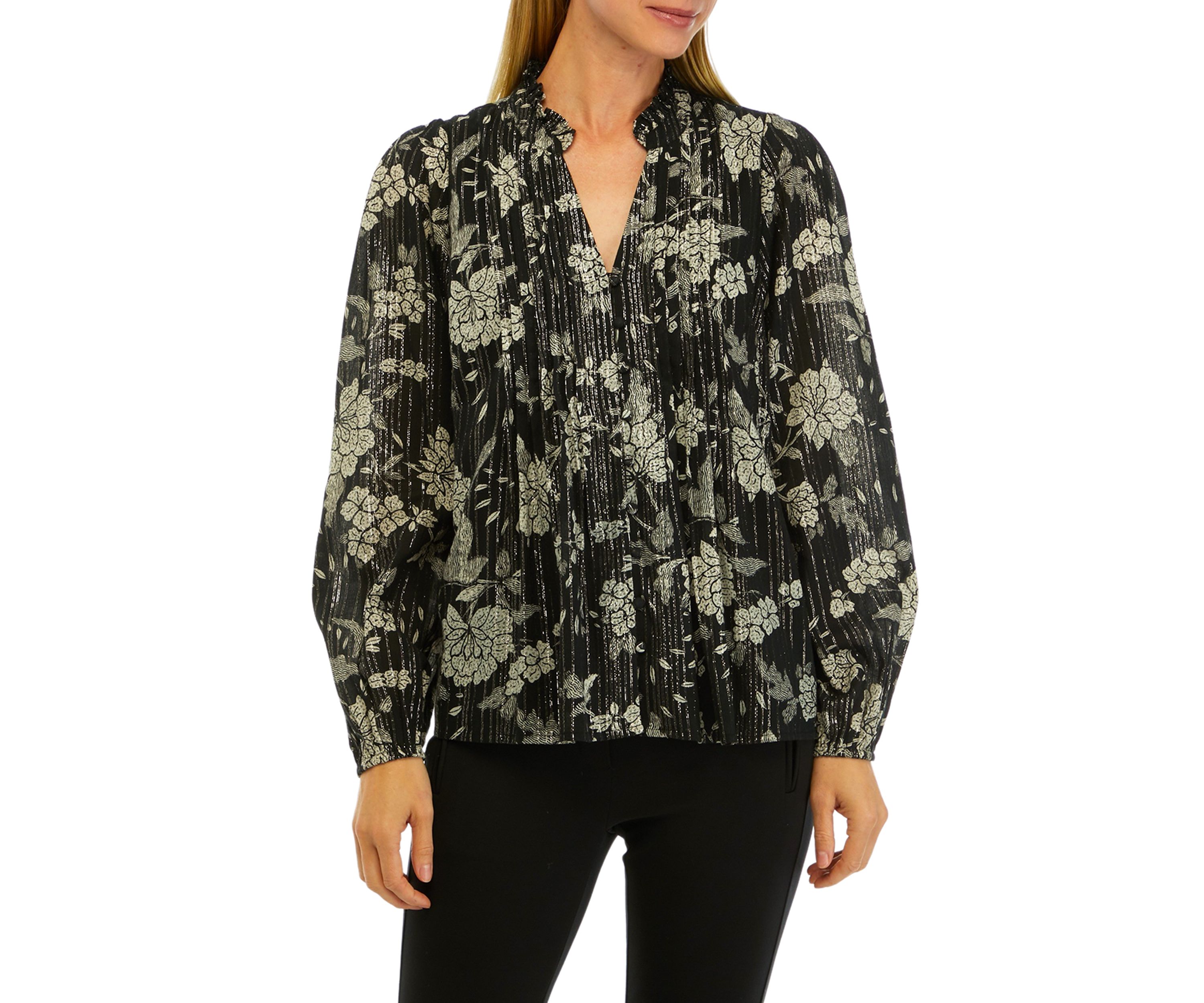 Womens Printed Peasant Shine Top