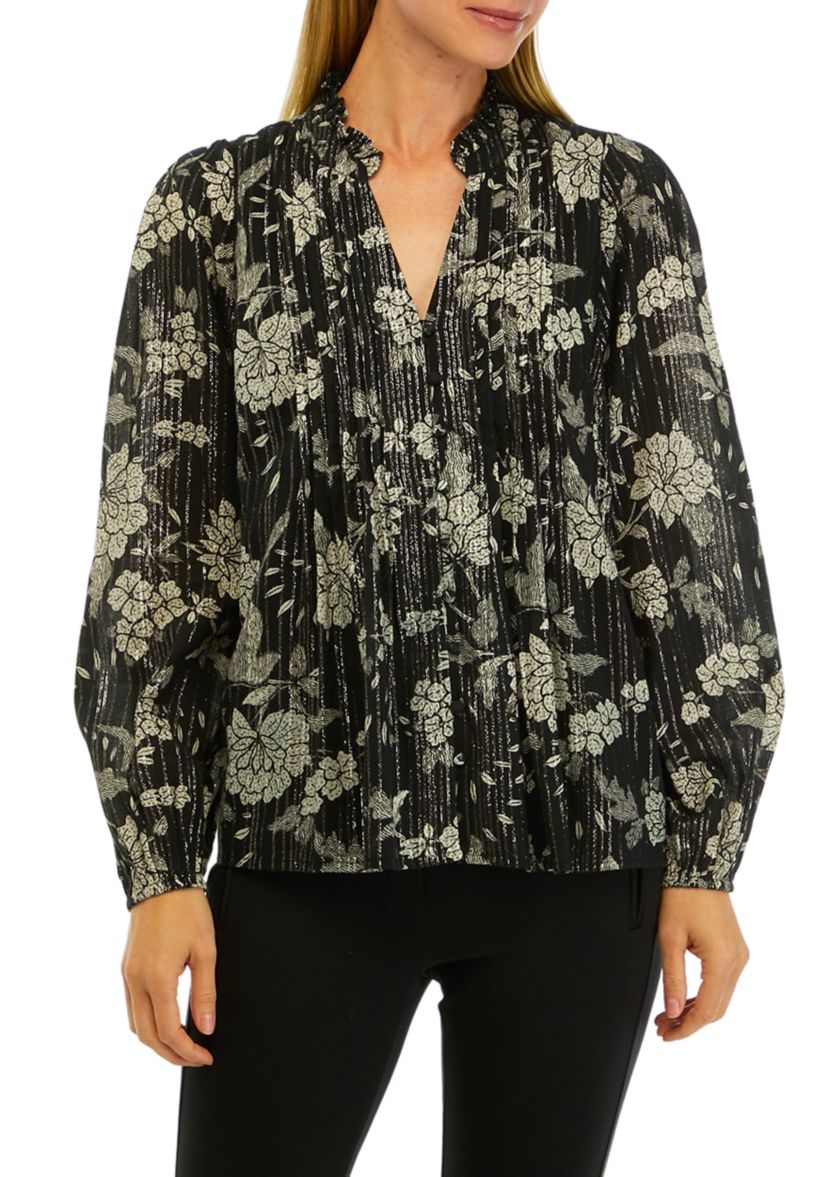 Womens Printed Peasant Shine Top