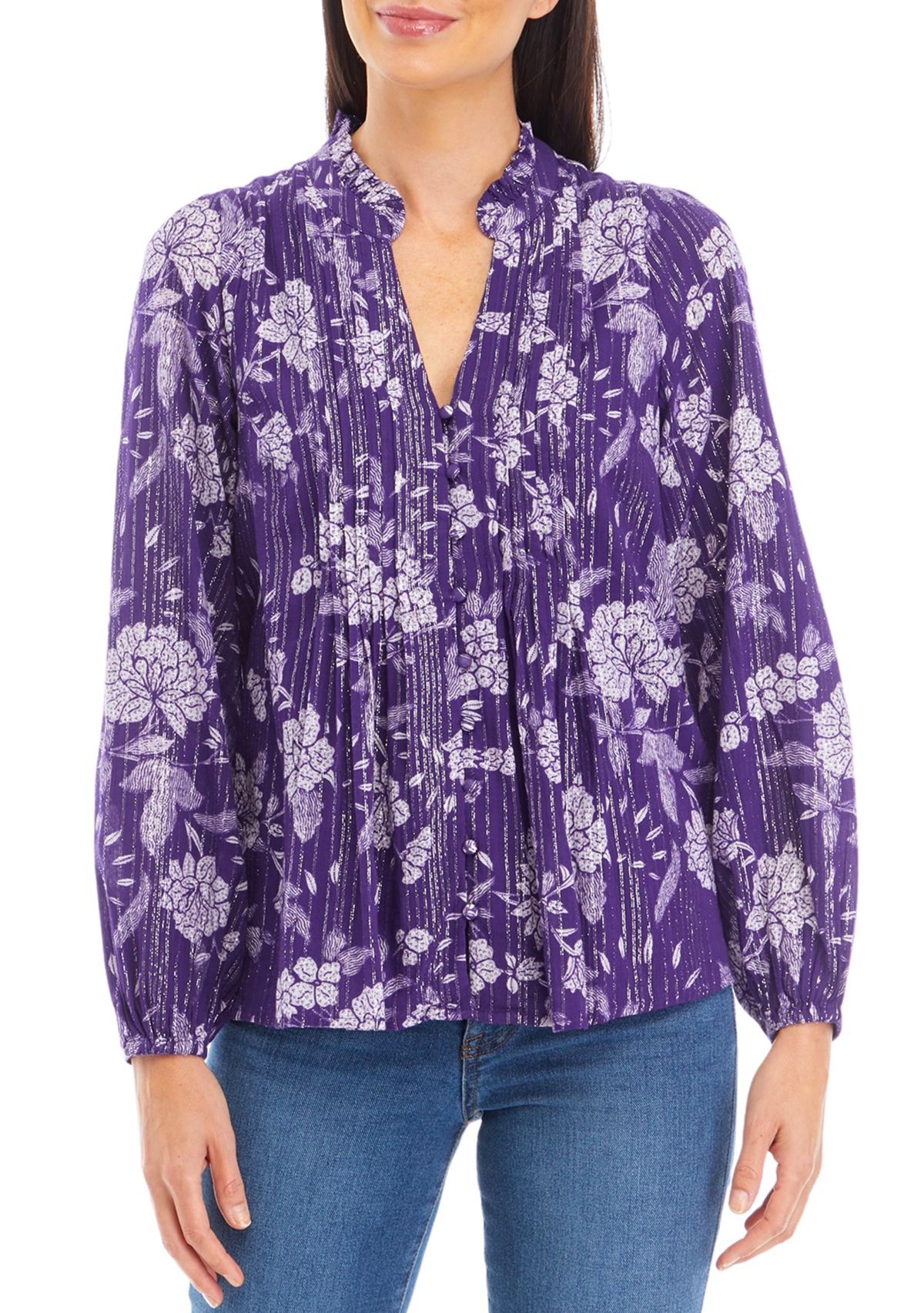 Womens Printed Peasant Shine Top