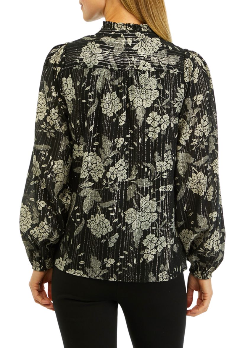 Womens Printed Peasant Shine Top