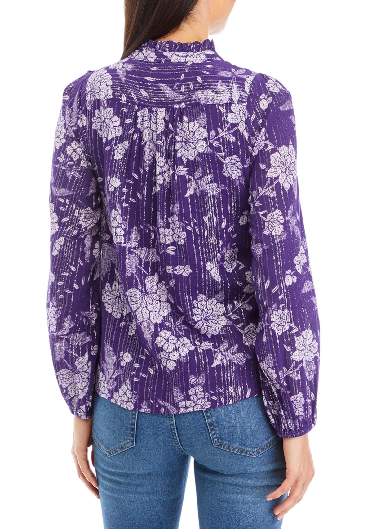 Womens Printed Peasant Shine Top