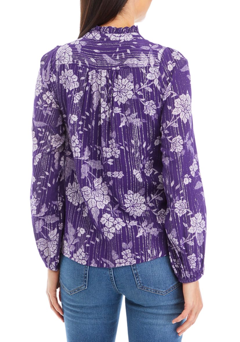 Womens Printed Peasant Shine Top