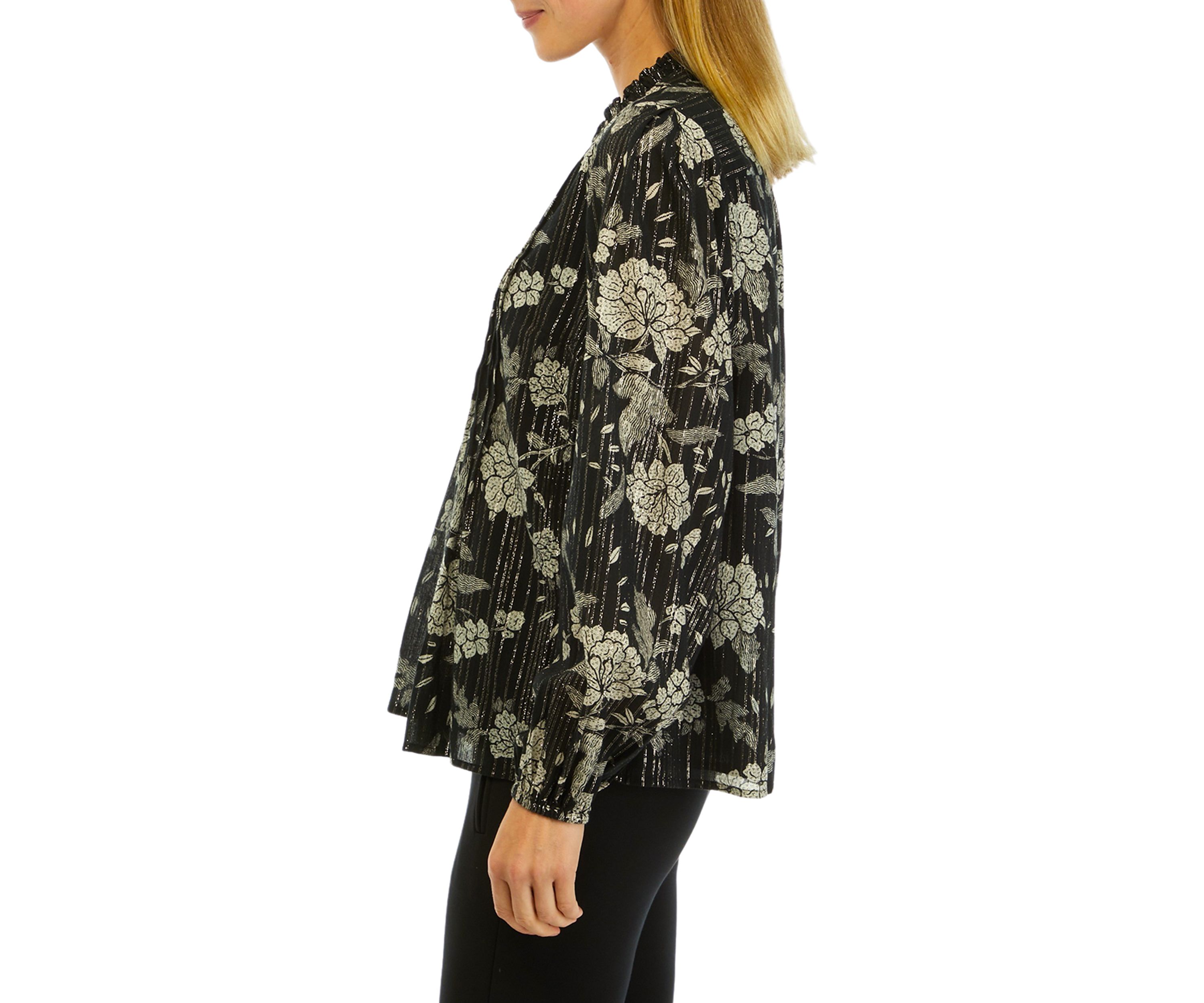 Womens Printed Peasant Shine Top