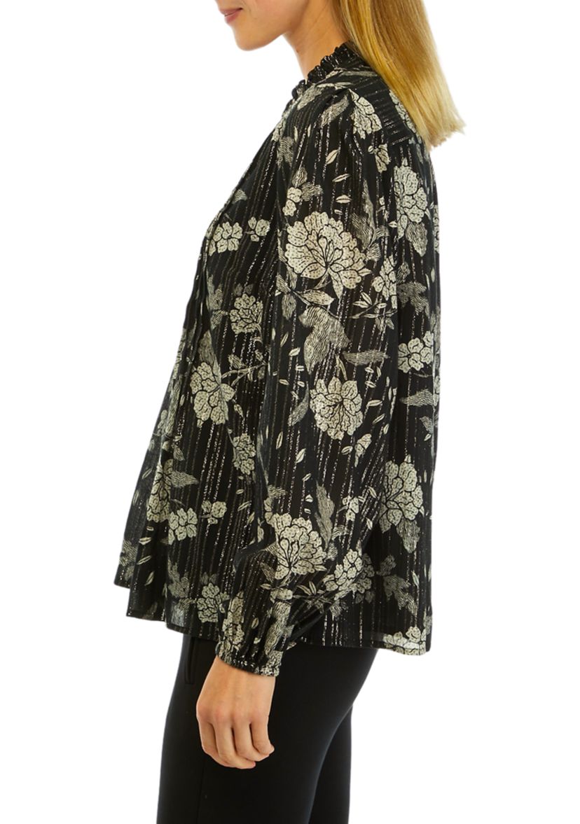 Womens Printed Peasant Shine Top