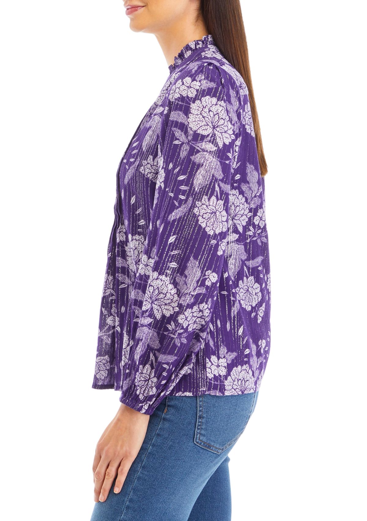 Womens Printed Peasant Shine Top