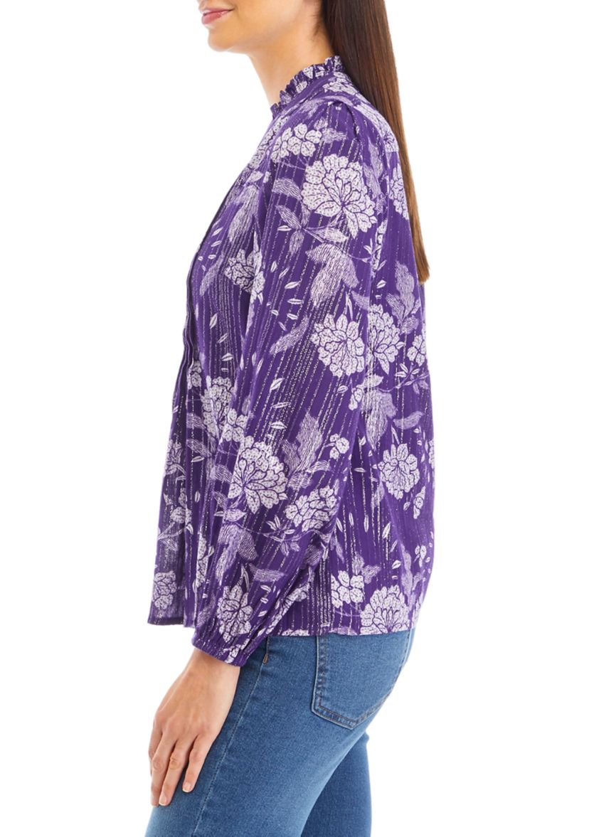 Womens Printed Peasant Shine Top