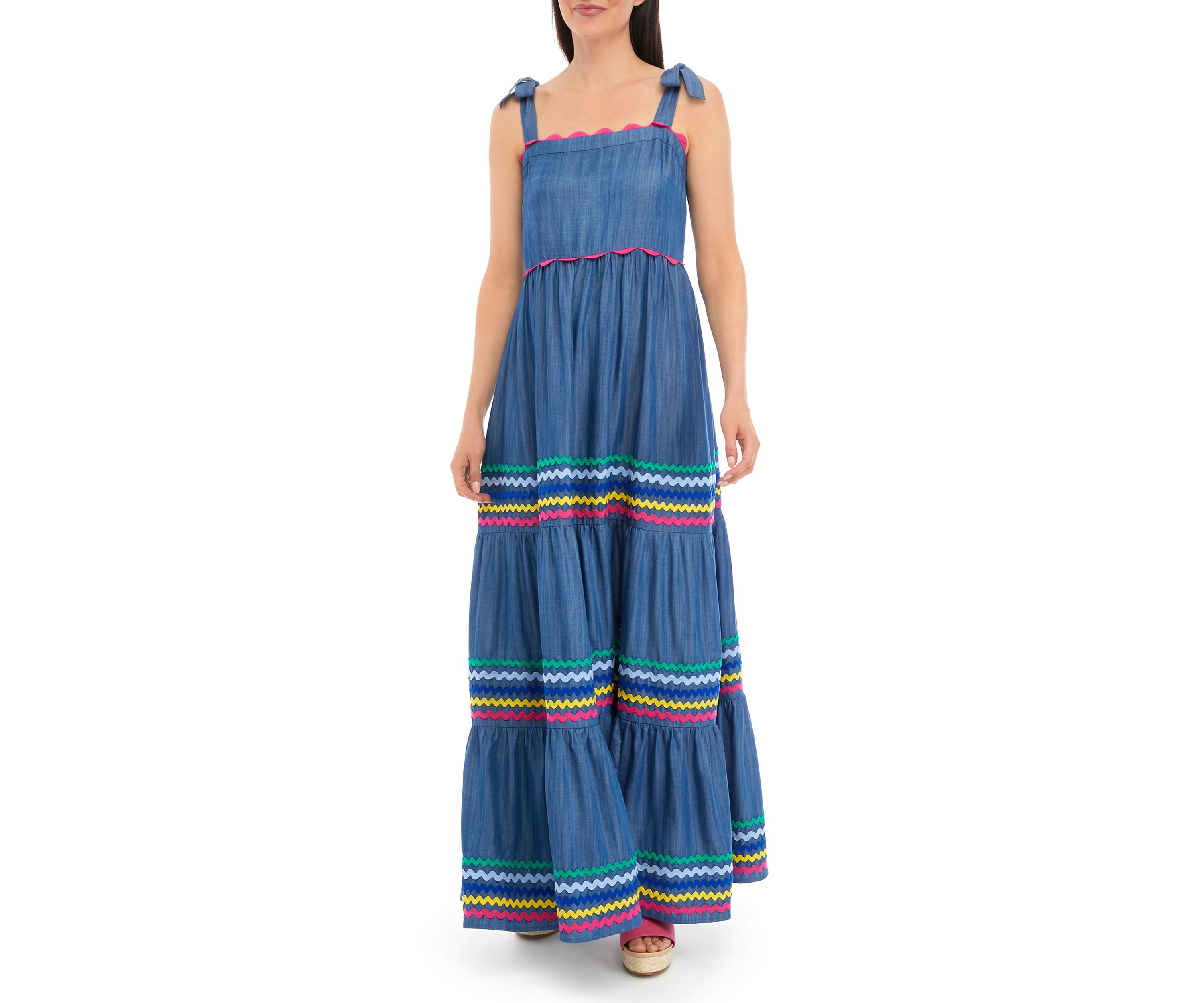 Women Red Ric Rac Lace Sleeveless Straight Dress main image 1