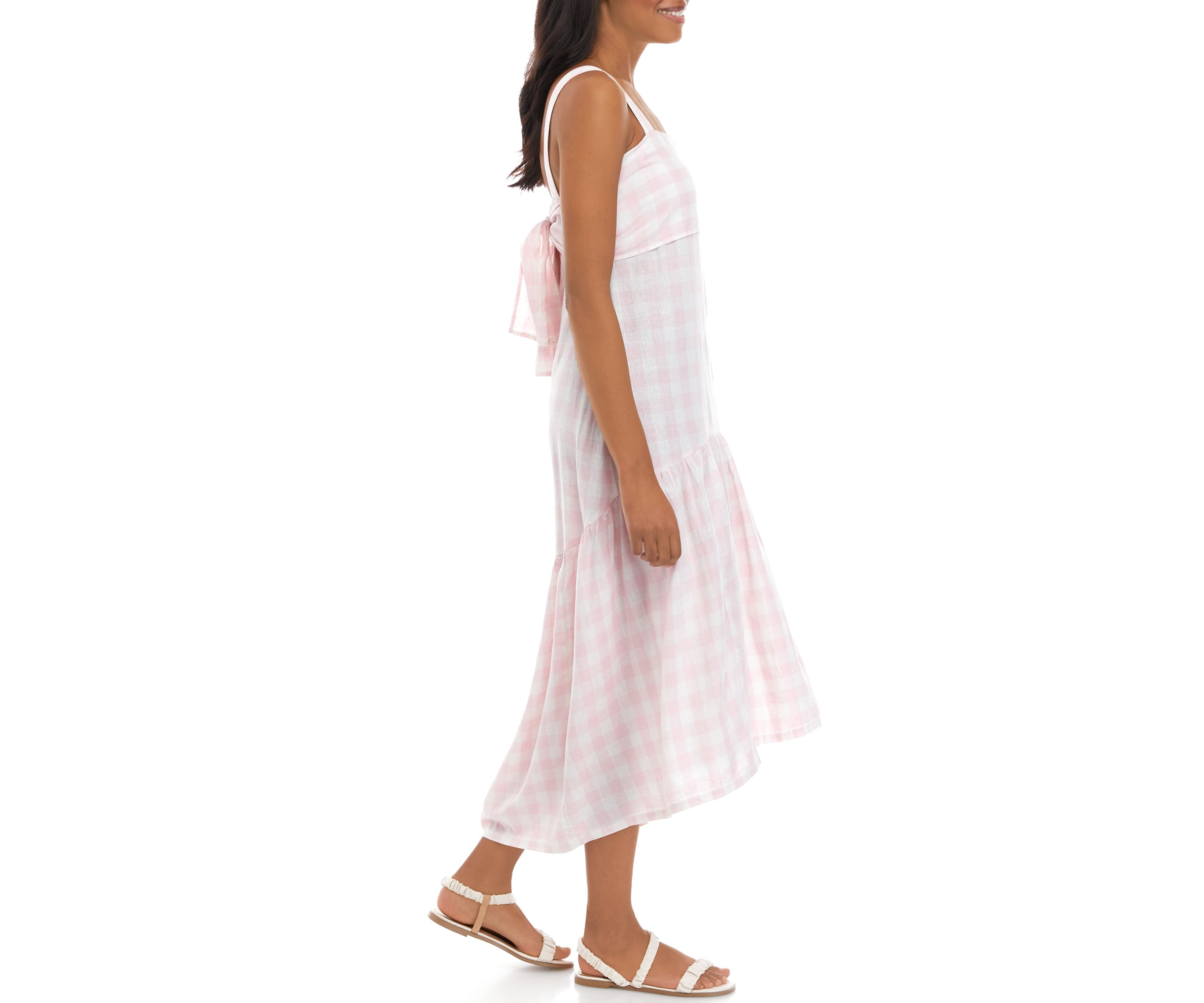 Womens Sleeveless Tie Back Yarn Dyed Dress
