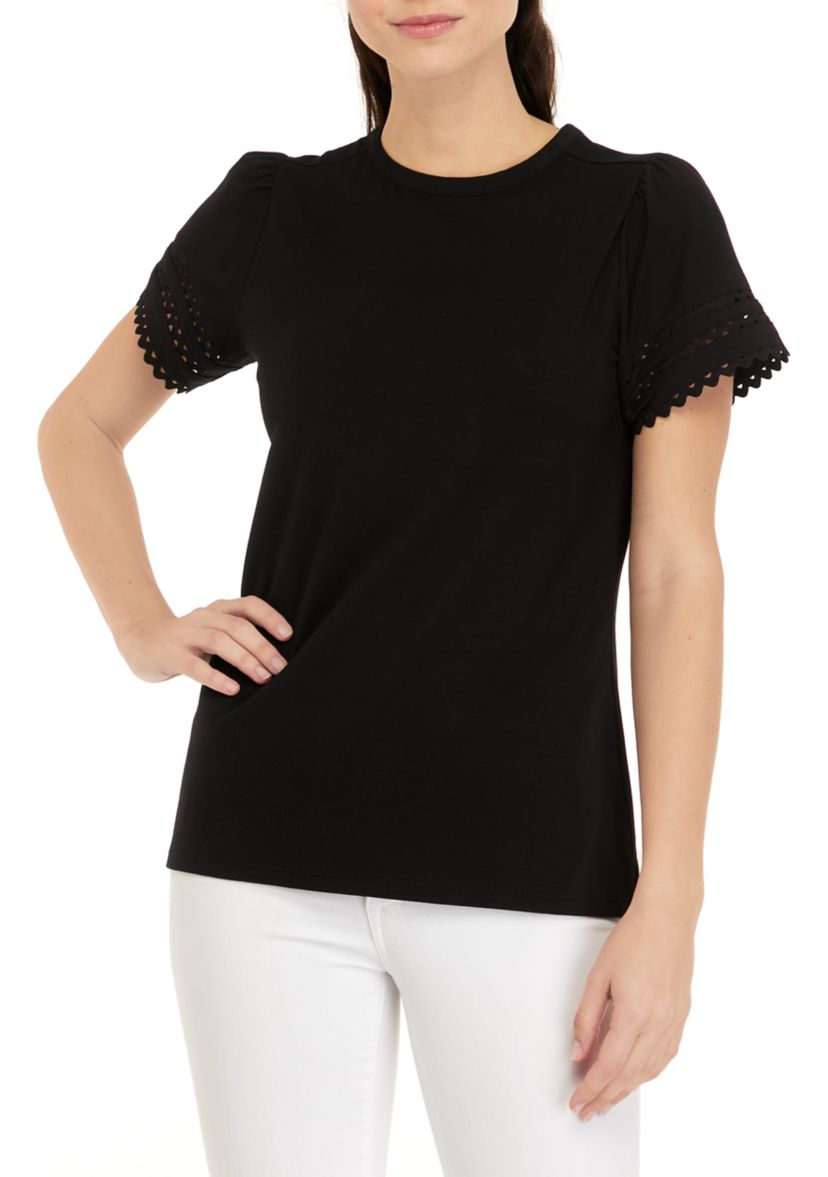 Womens Short Sleeve Ric Rac Trim Solid T-Shirt