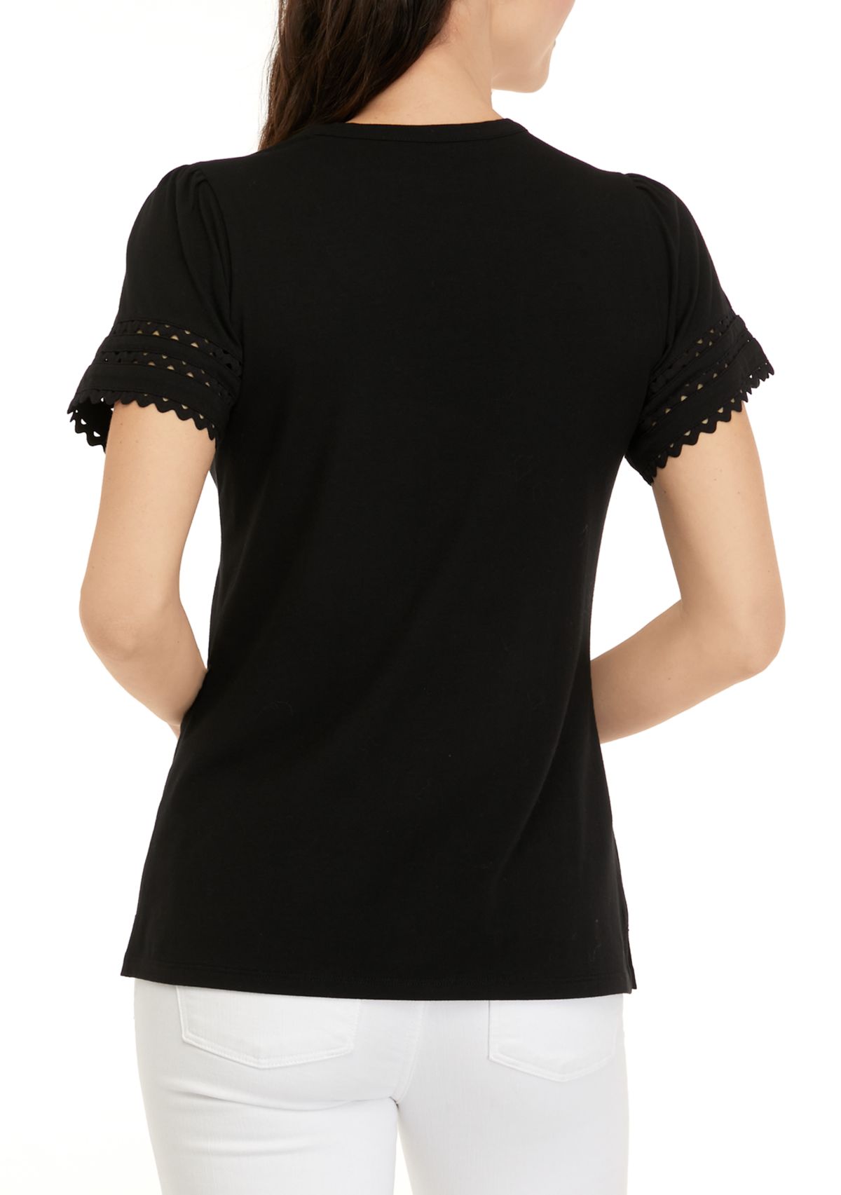 Womens Short Sleeve Ric Rac Trim Solid T-Shirt