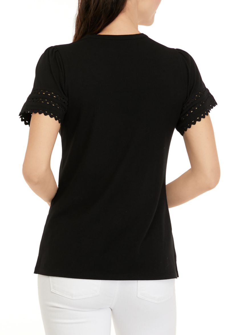 Womens Short Sleeve Ric Rac Trim Solid T-Shirt