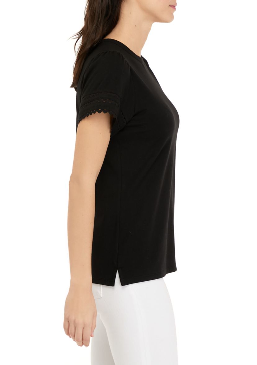 Womens Short Sleeve Ric Rac Trim Solid T-Shirt