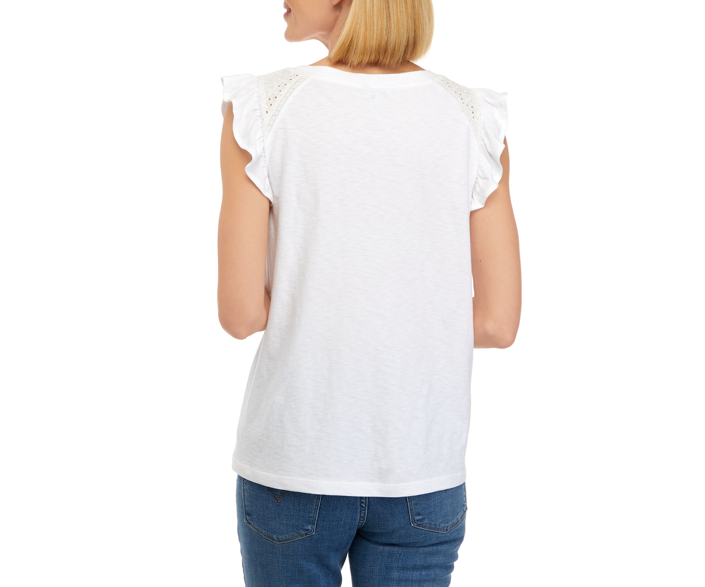Womens Ruffle Sleeve Eyelet Top
