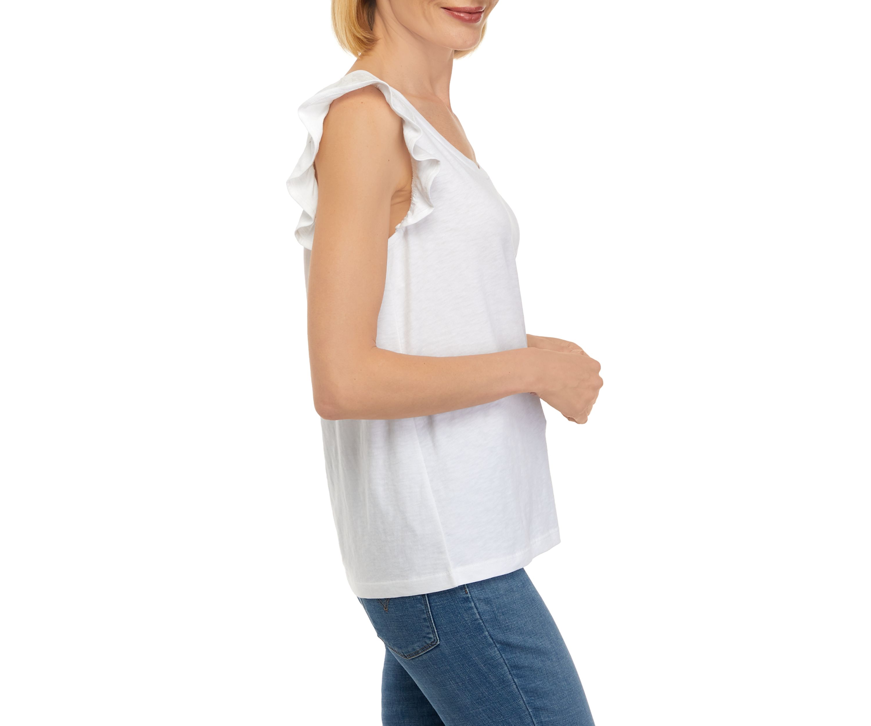 Womens Ruffle Sleeve Eyelet Top