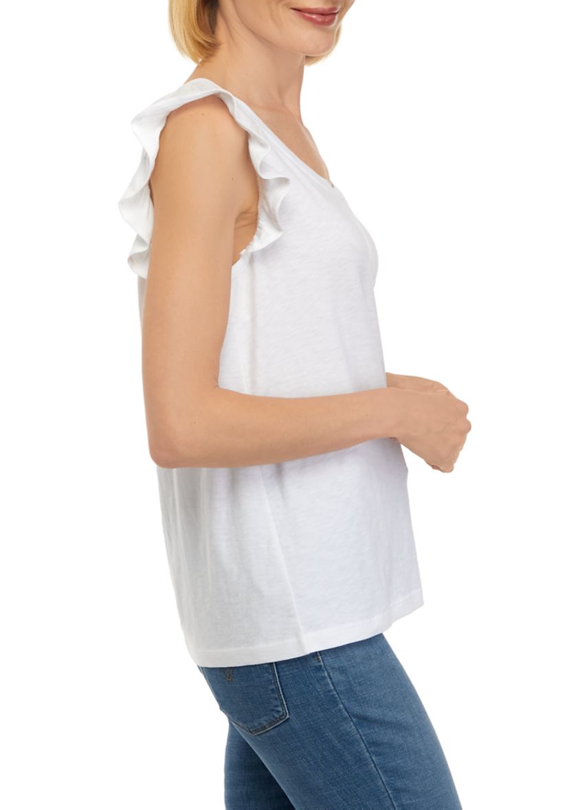 Womens Ruffle Sleeve Eyelet Top
