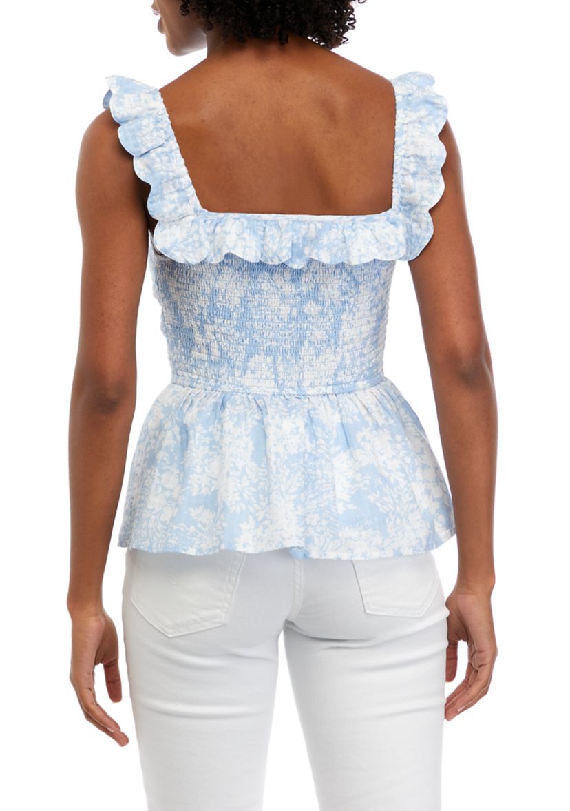 Womens Flutter Sleeve Square Neck Printed Top