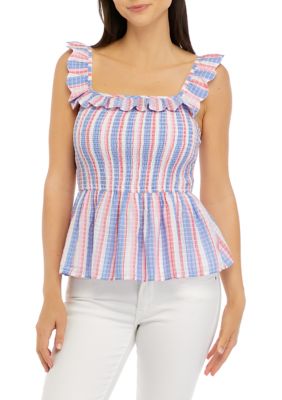Crown & Ivy Women's Sleeveless Square Neck Printed Peplum Top