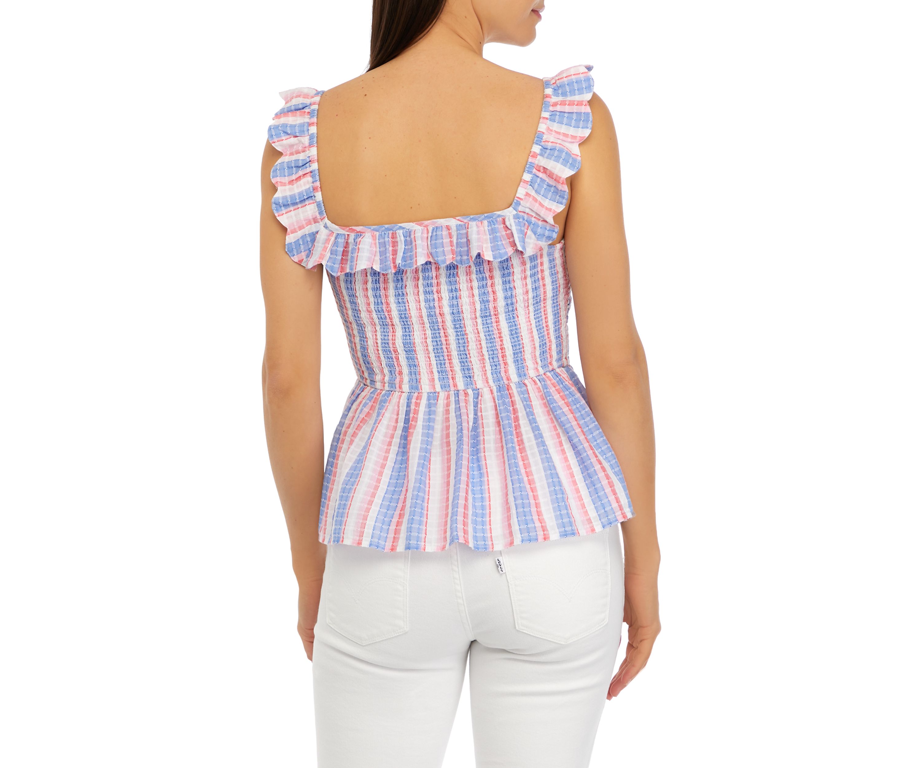 Womens Sleeveless Square Neck Printed Peplum Top