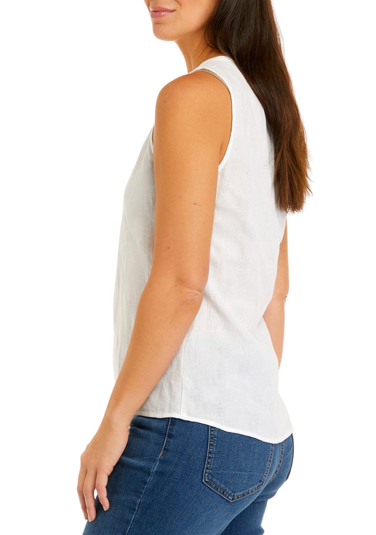Womens Sleeveless Solid Peasant Top
