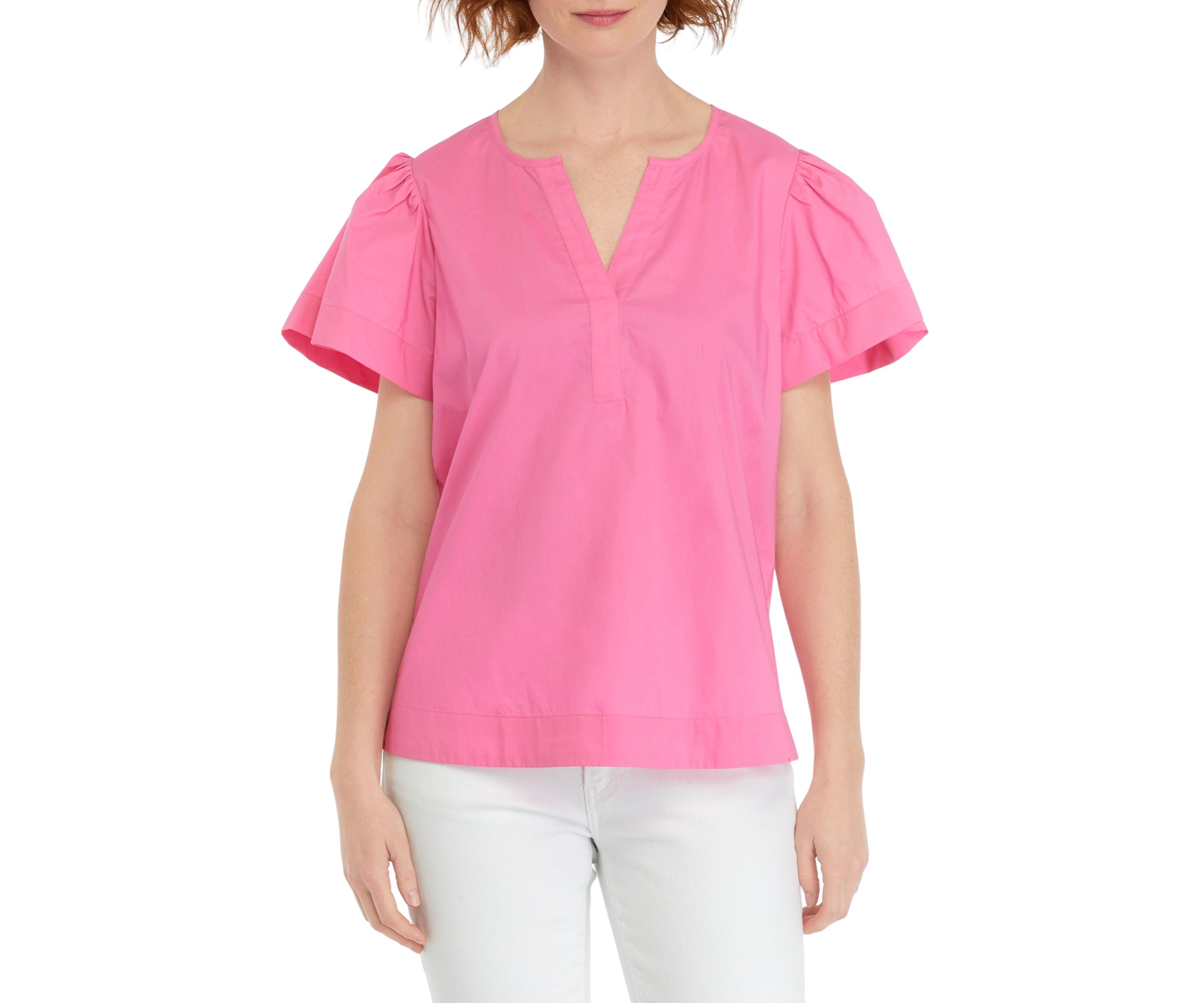 Womens Embroidered Split Neck Top