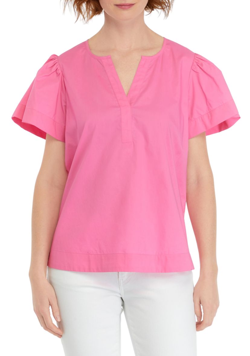 Womens Embroidered Split Neck Top