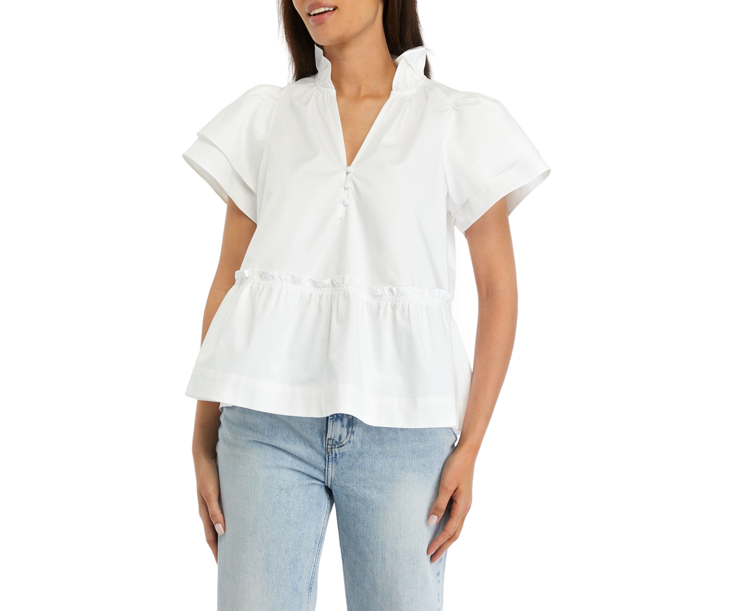 Womens Solid Flutter Sleeve Top