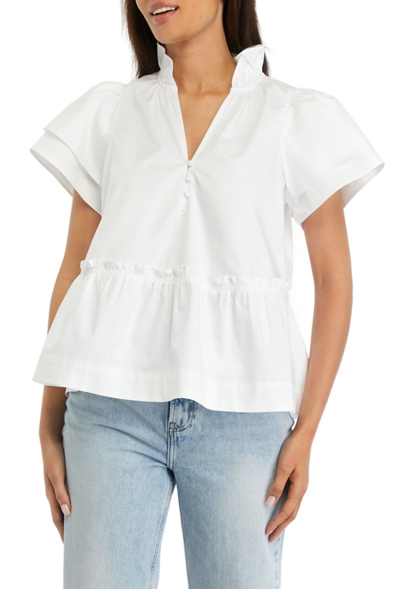 Womens Solid Flutter Sleeve Top