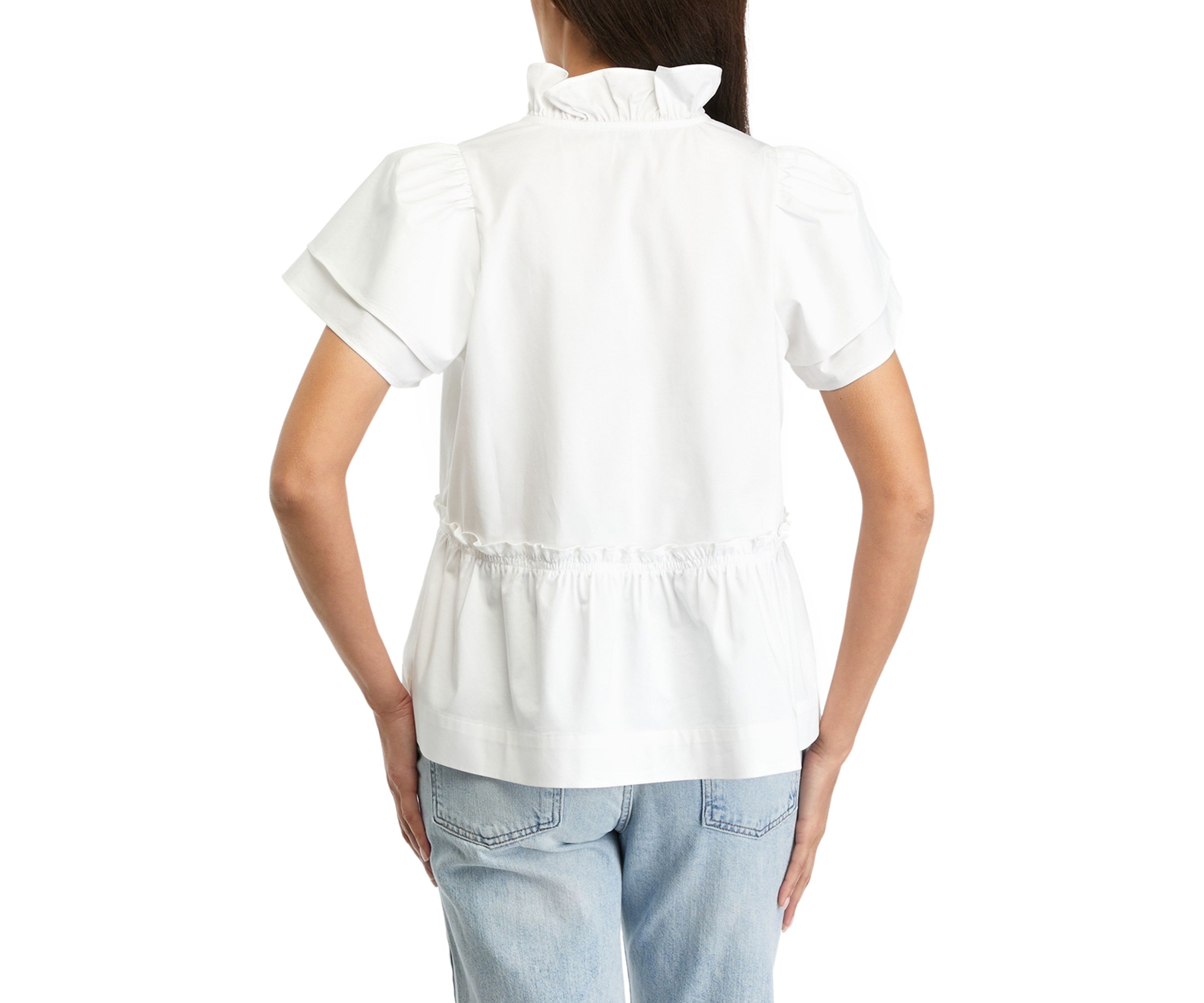 Womens Solid Flutter Sleeve Top