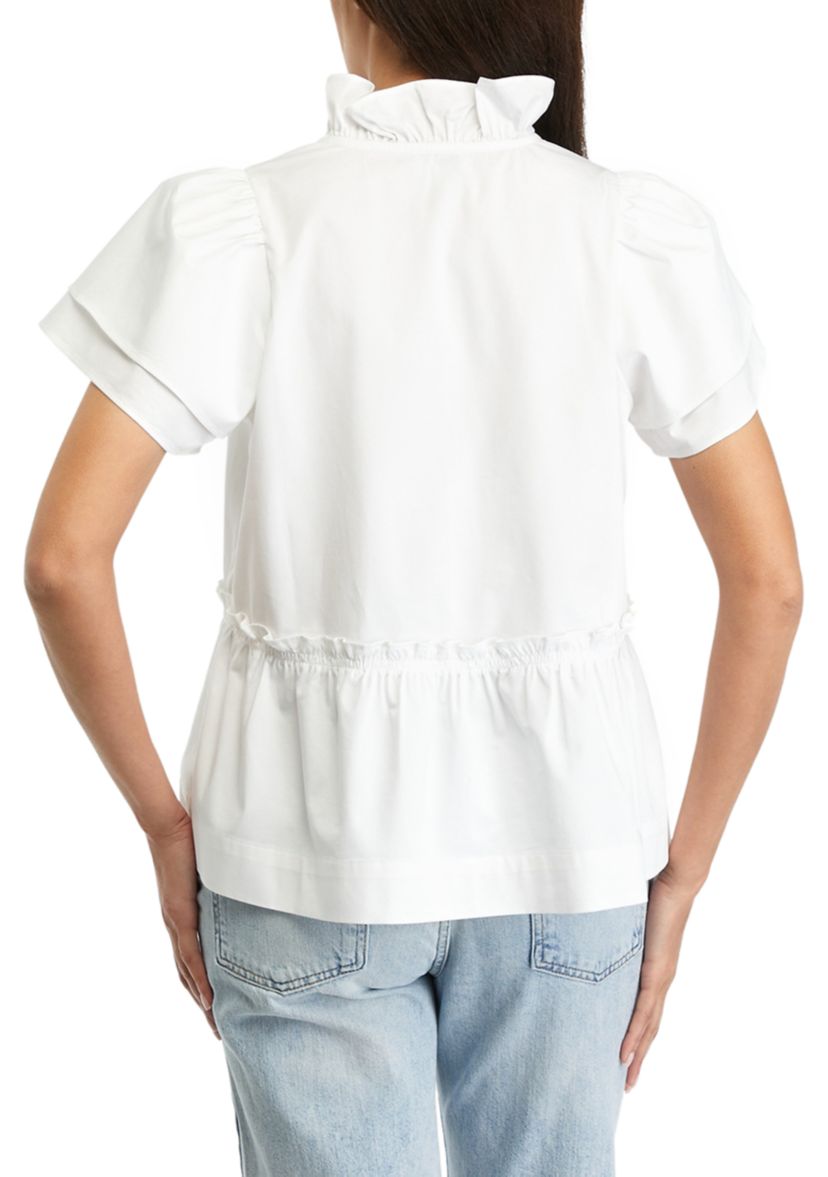 Womens Solid Flutter Sleeve Top