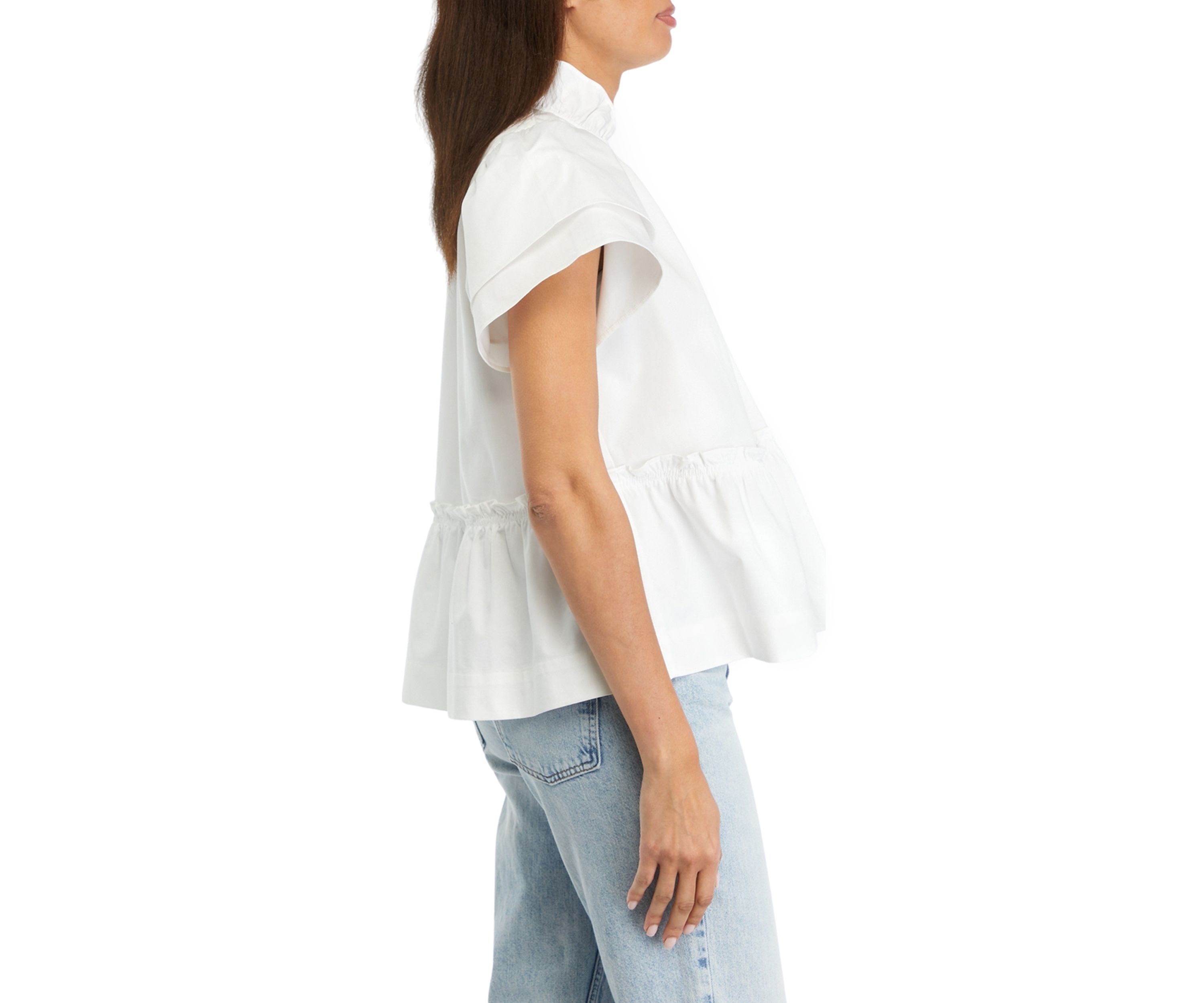 Womens Solid Flutter Sleeve Top