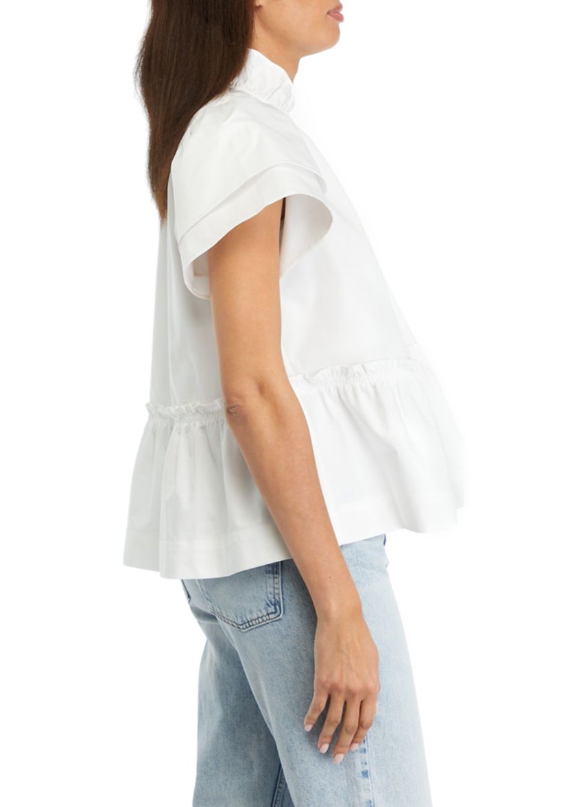 Womens Solid Flutter Sleeve Top