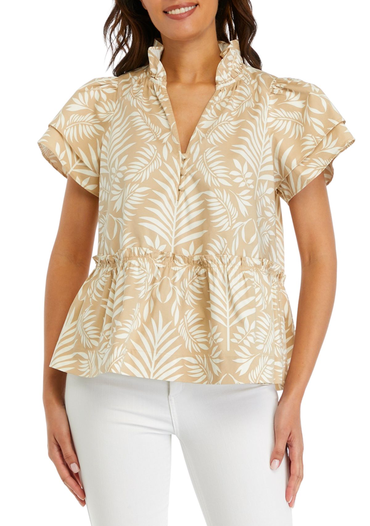 Womens Printed Flutter Sleeve Top
