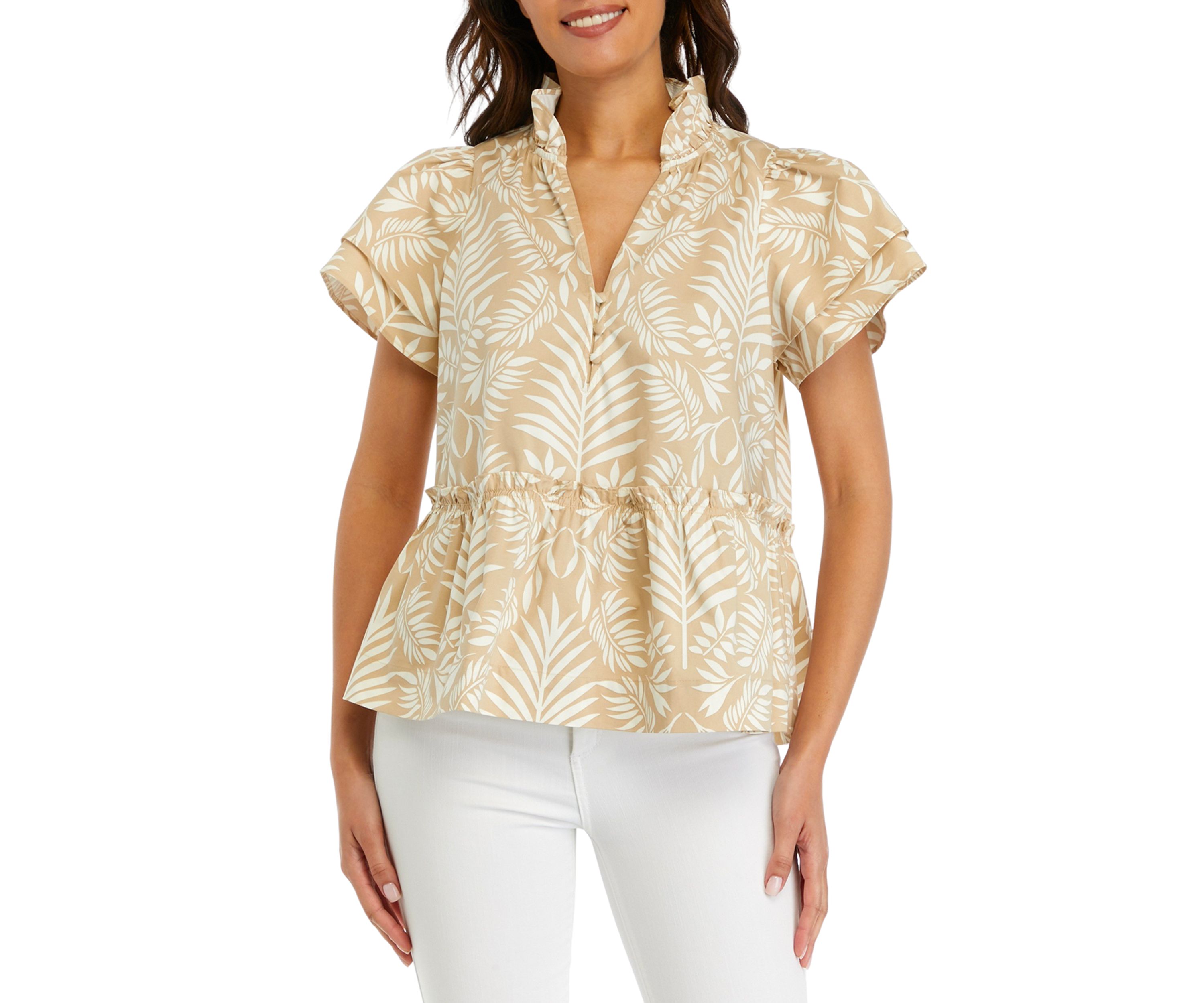 Womens Printed Flutter Sleeve Top