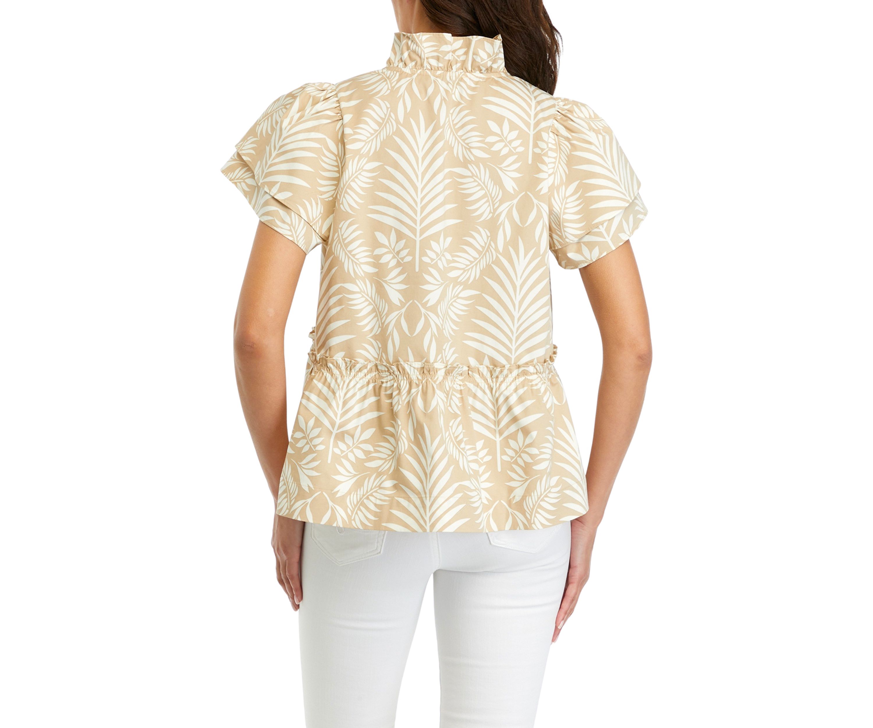 Womens Printed Flutter Sleeve Top